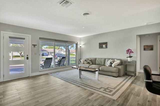 living room with light wood-type flooring