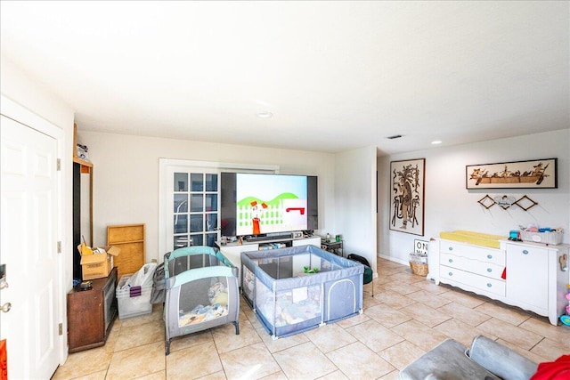 kitchen with light tile patterned floors