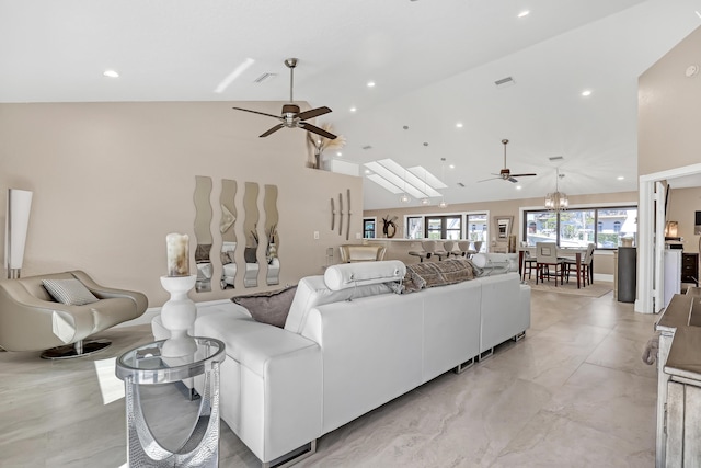 living area with recessed lighting and visible vents