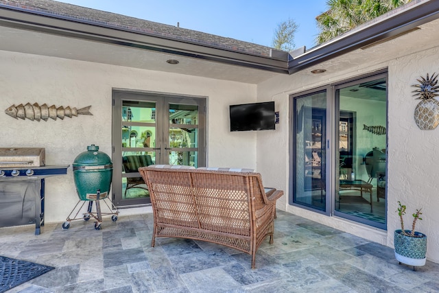 view of patio with french doors and grilling area