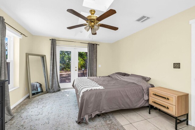 bedroom featuring ceiling fan and a closet