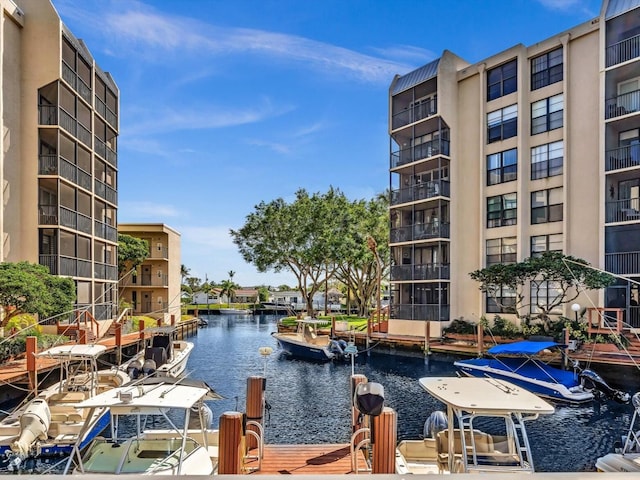 property view of water featuring a dock