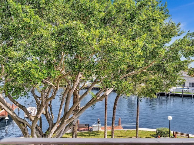 property view of water featuring a dock