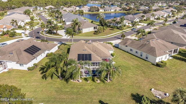 aerial view featuring a water view