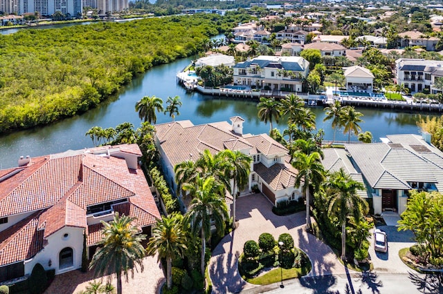 aerial view with a water view