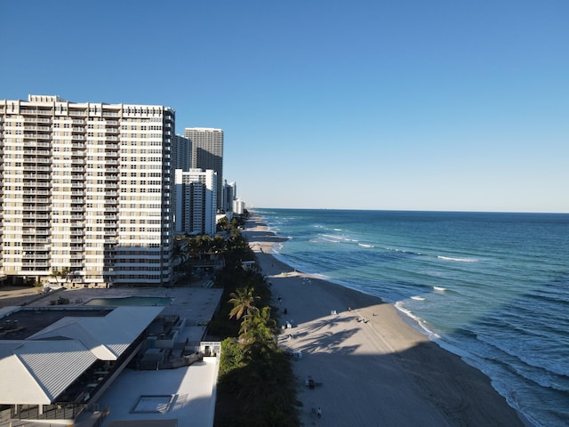 view of water feature with a beach view