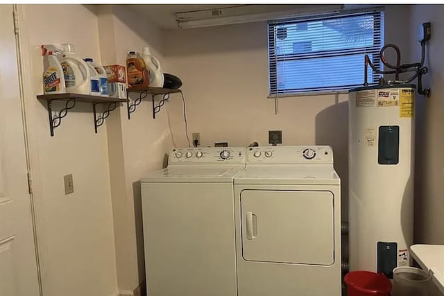 laundry area featuring washer and clothes dryer and electric water heater