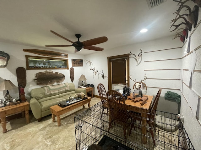 dining space featuring ceiling fan