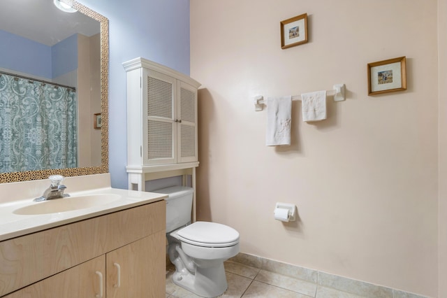 bathroom featuring tile patterned flooring, vanity, and toilet