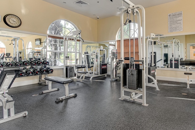 gym with a high ceiling