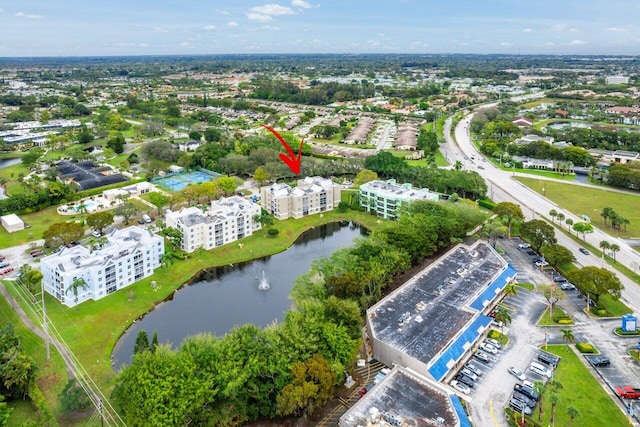 bird's eye view featuring a water view