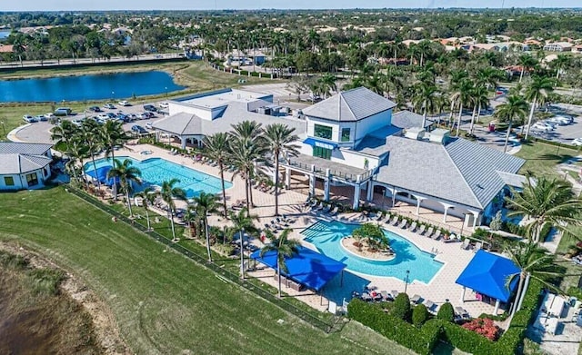 aerial view featuring a water view