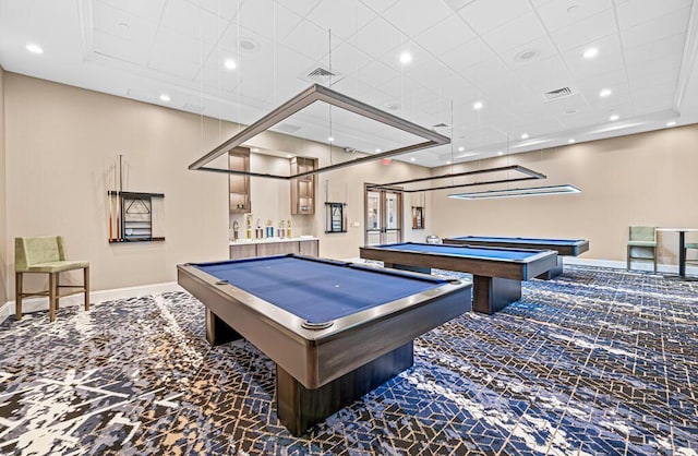 game room featuring carpet flooring and billiards