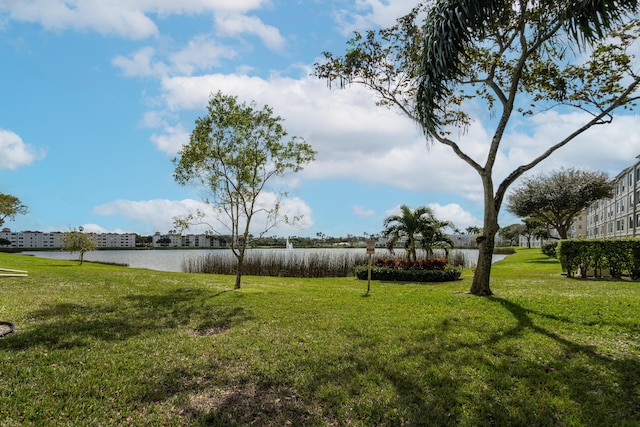 view of yard with a water view