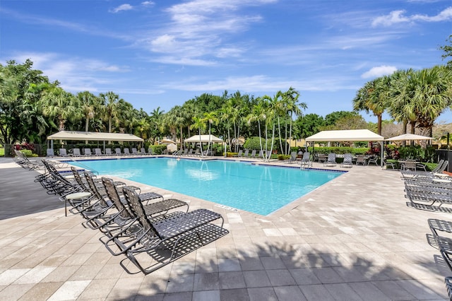 view of swimming pool with a patio area