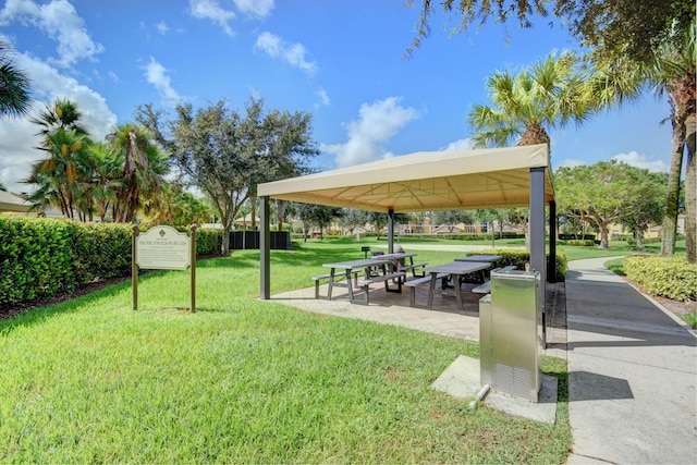 view of community with a gazebo and a lawn