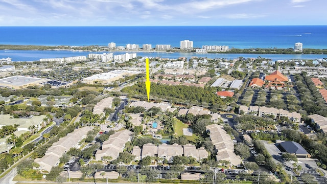 aerial view featuring a water view