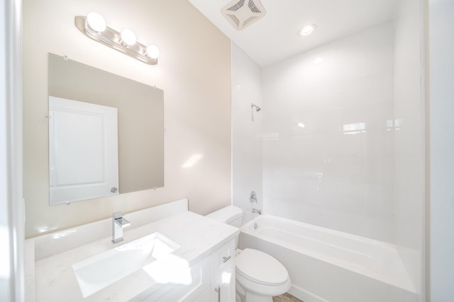 full bathroom with vanity, toilet, and shower / bathing tub combination