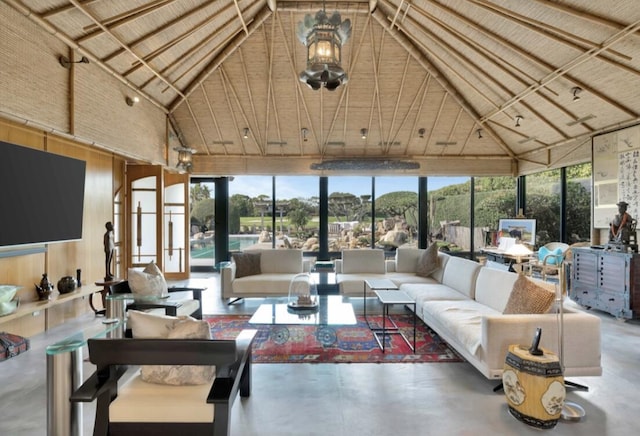 sunroom with lofted ceiling