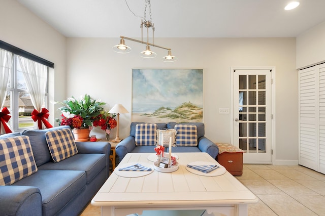 living room with light tile patterned floors