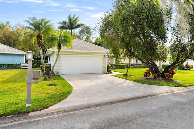 view of front of house with a garage and a front lawn