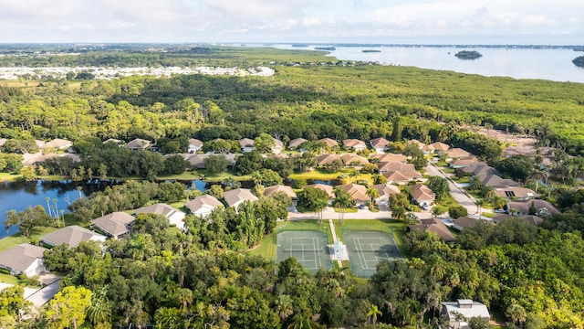 bird's eye view featuring a water view