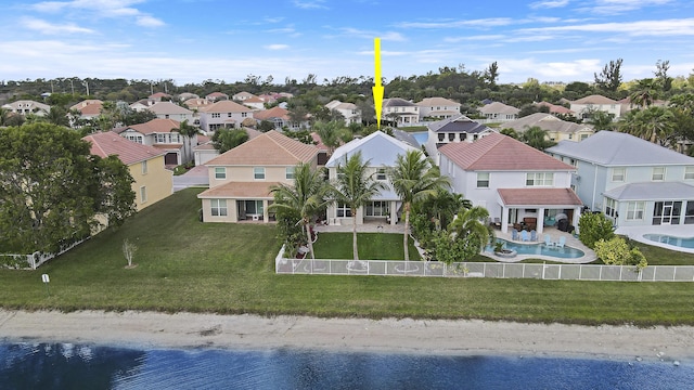 aerial view with a beach view and a water view