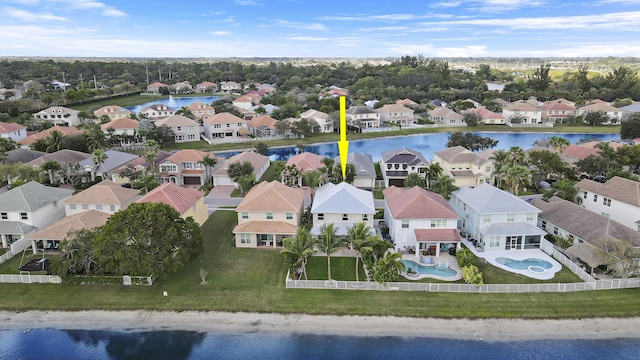 bird's eye view featuring a water view