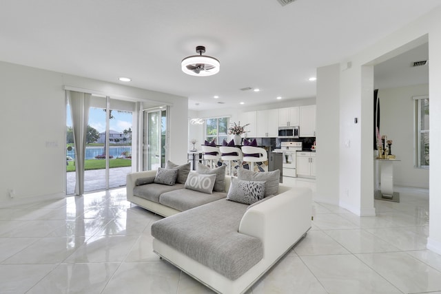 view of tiled living room