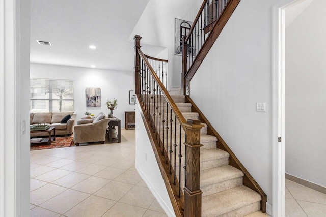 8187 Mariano Falls Ln, Boynton Beach, FL 33473 - stairway with recessed lighting, tile patterned floors, visible vents, and baseboards