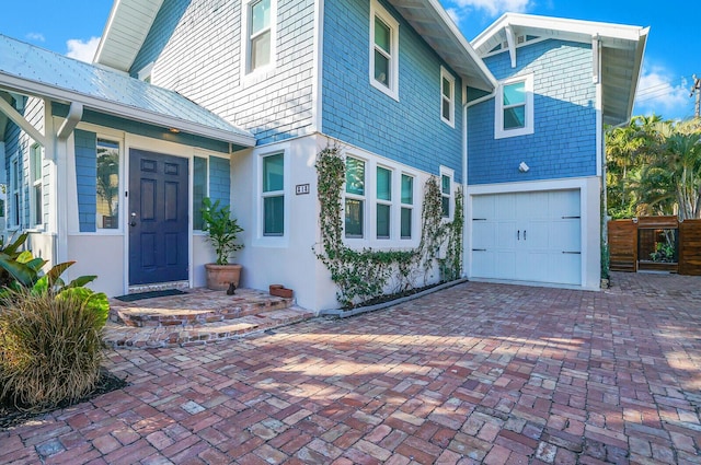 exterior space featuring a garage