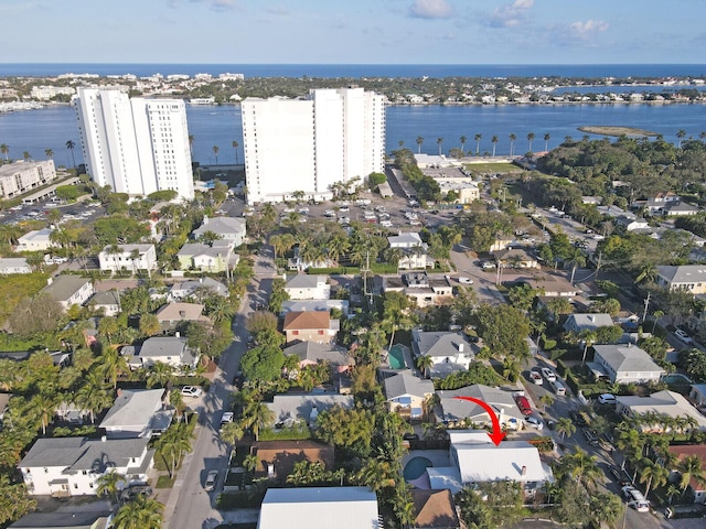 bird's eye view featuring a water view