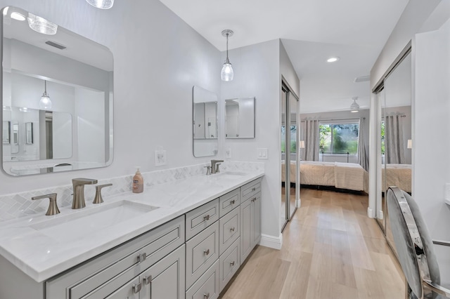 bathroom featuring hardwood / wood-style flooring and vanity