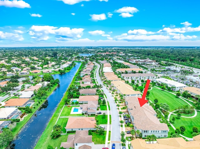 aerial view featuring a water view