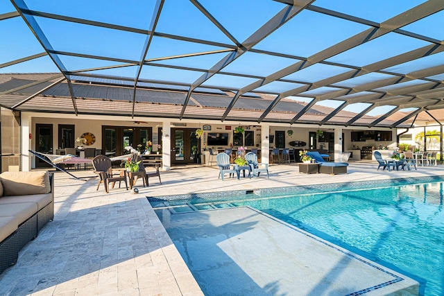 11951 Torreyanna Cir, Palm Beach Gardens, FL 33412 - pool featuring a lanai, a patio area, an outdoor hangout area, and a ceiling fan