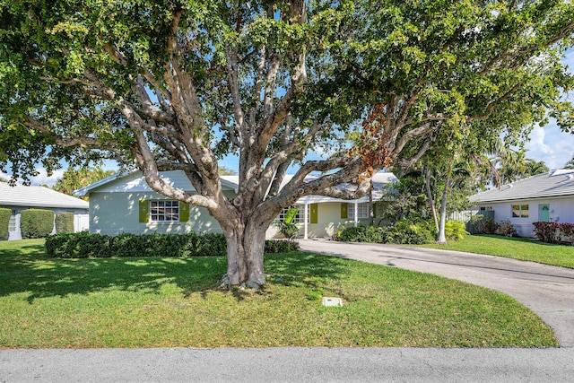 view of front of property featuring a front lawn