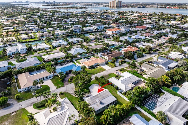 aerial view with a water view