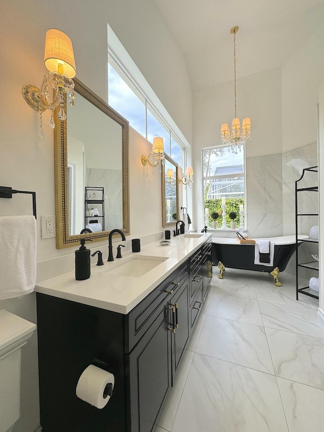 bathroom featuring vanity and a bathing tub