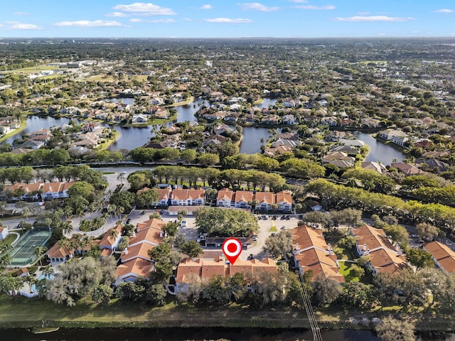 aerial view with a water view