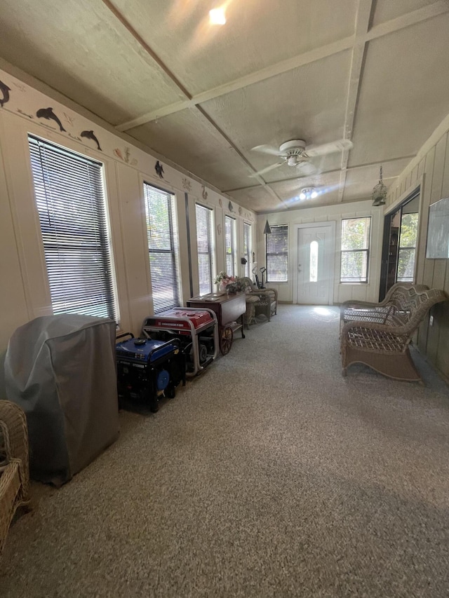 sunroom featuring coffered ceiling