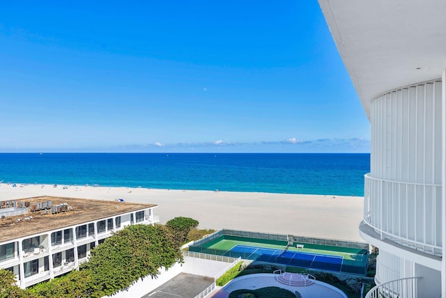 property view of water featuring a view of the beach