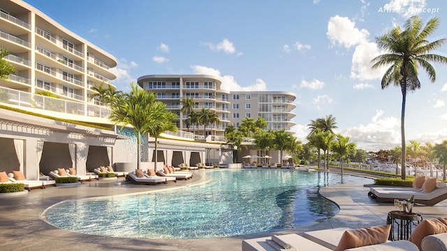 view of pool featuring a patio