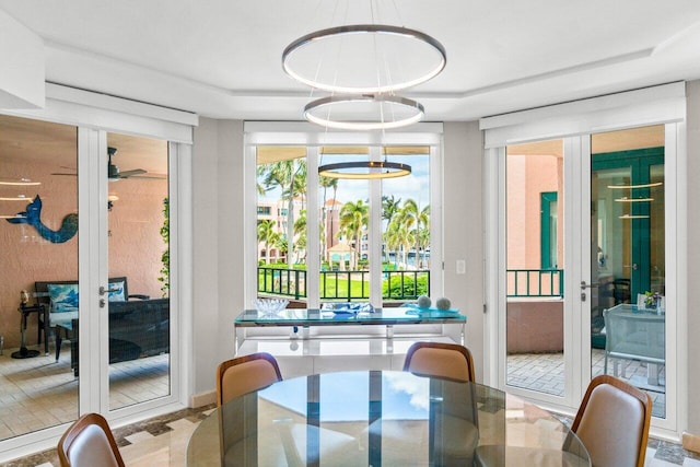 dining space featuring french doors