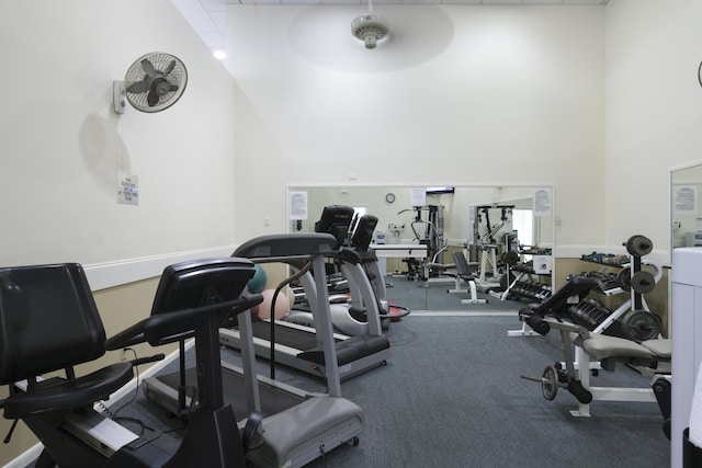 workout area featuring a high ceiling