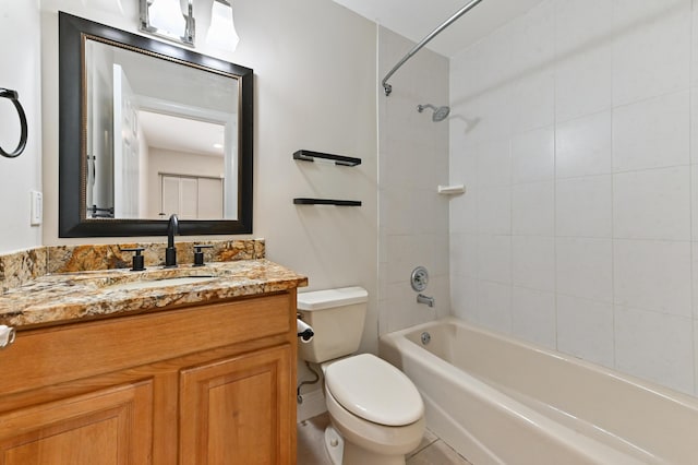 full bathroom featuring toilet, shower / bathing tub combination, and vanity