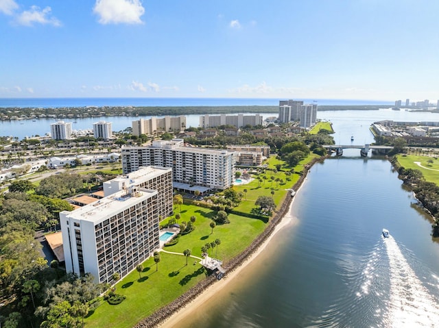 aerial view featuring a water view