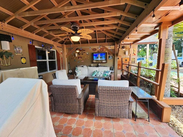 view of patio with an outdoor hangout area and ceiling fan