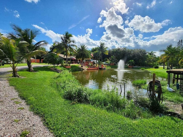 view of home's community with a water view