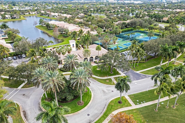 aerial view with a water view