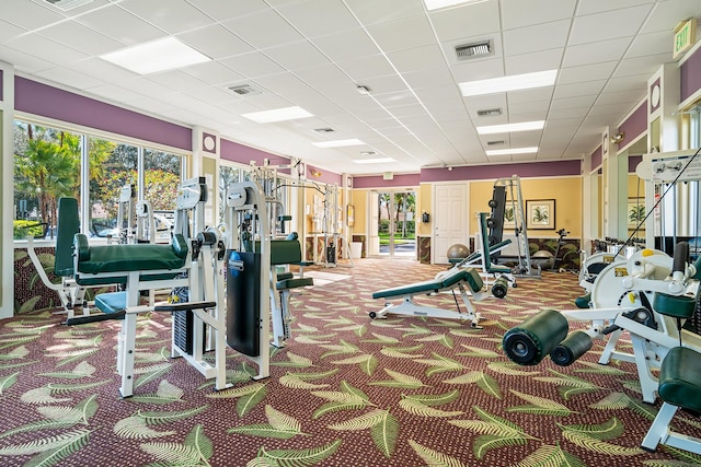 workout area with carpet and visible vents